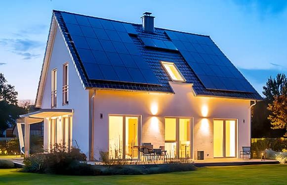 house with lights on